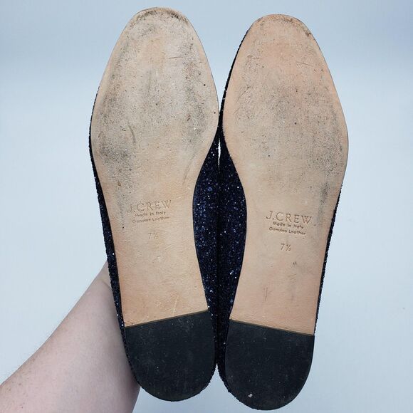 J.Crew Loafer Shoes Women US 7.5 Blue Glitter Leath Made in Italy Glam Holiday - Picture 10 of 12
